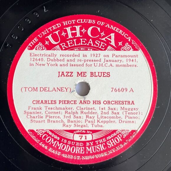 UCHA 72 Charles Pierce Jazz Me Blues / I Wish I Could Shimmy 1941 Shellac 10" 78 - Picture 3 of 3